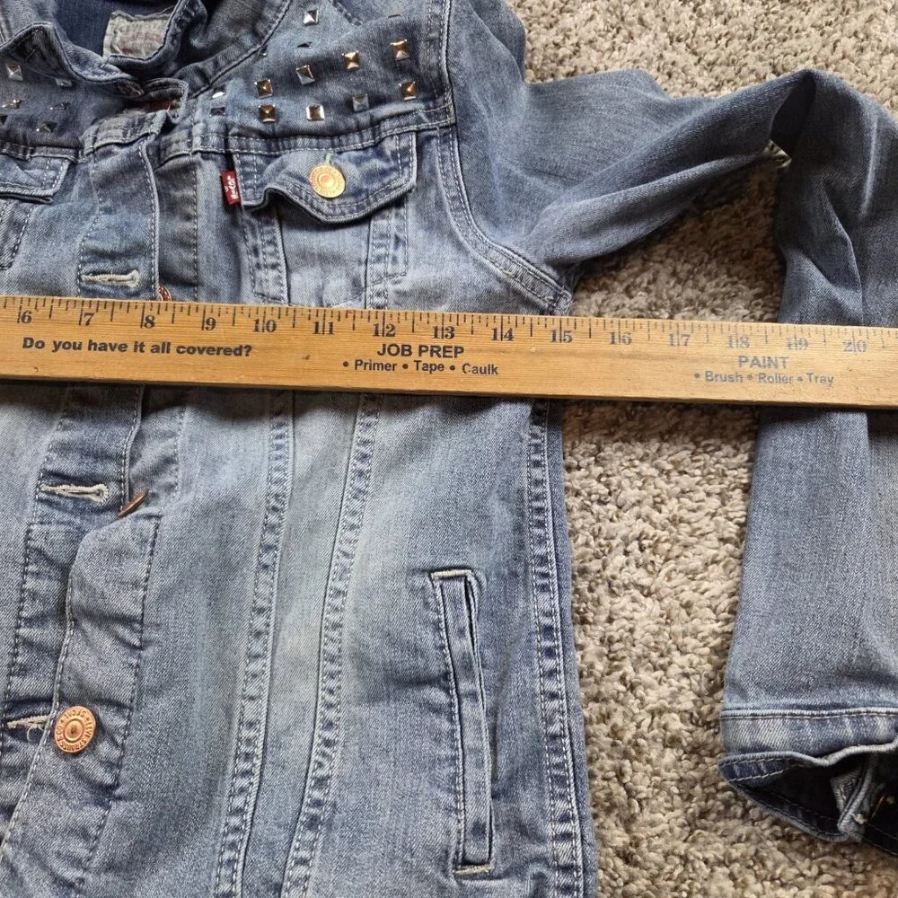 Levis Denim Jacket Girls XL Biker Trucker Collared Embellished Button Up